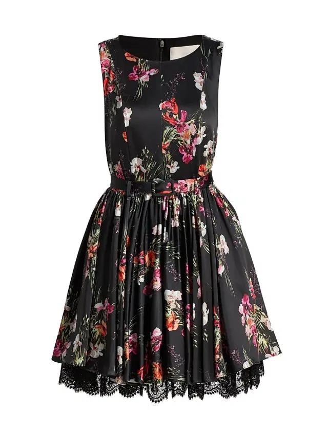 Women's Caelia Iris Bouquet Minidress - Black Multi