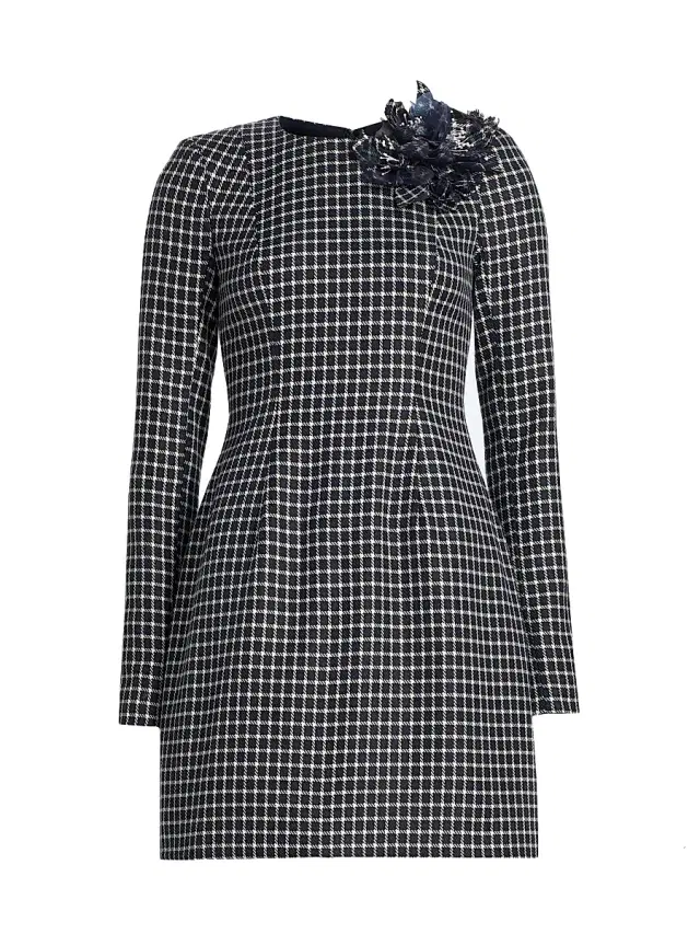 Badgley Mischka Women's Plaid Fitted Minidress - Navy