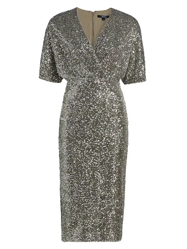 Badgley Mischka Women's Sequin V-Neck Midi-Dress - Gunmetal