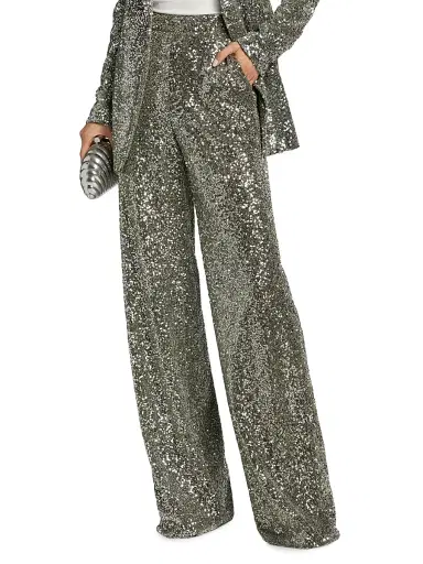 Badgley Mischka Women's Sequined High-Rise Wide-Leg Evening Pants - Gunmetal | Thumbnail 3 Badgley Mischka Women's Sequined High-Rise Wide-Leg Evening Pants - Gunmetal | Thumbnail 3