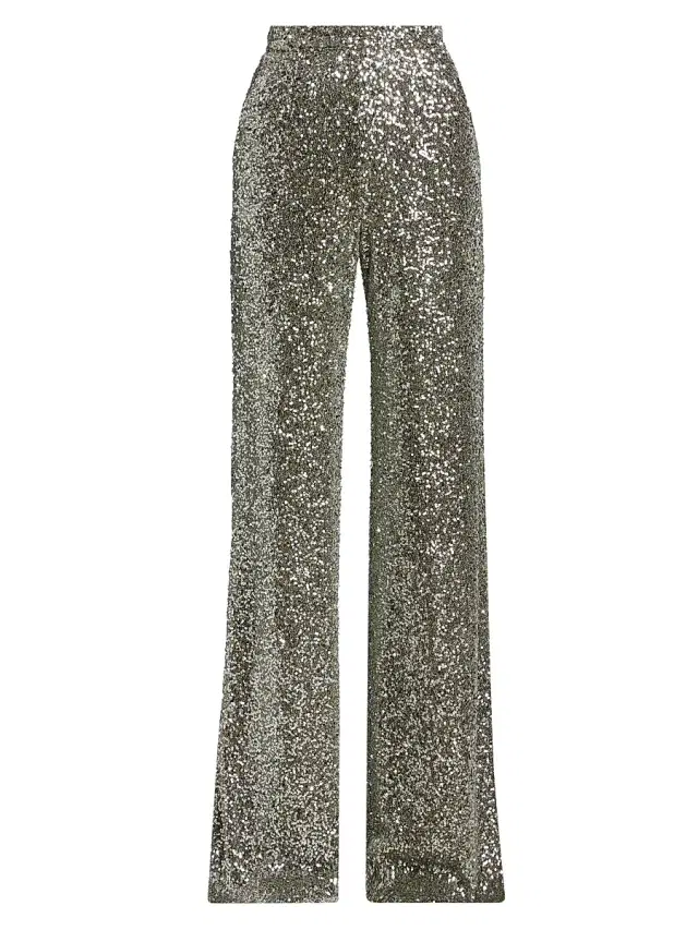 Badgley Mischka Women's Sequined High-Rise Wide-Leg Evening Pants - Gunmetal