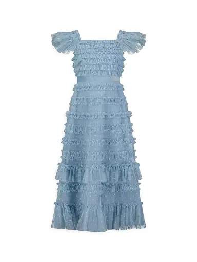 Mac Duggal Little Girl's & Girl's Ruffle Velvet-Trimmed Gown - French Blue | Thumbnail 1