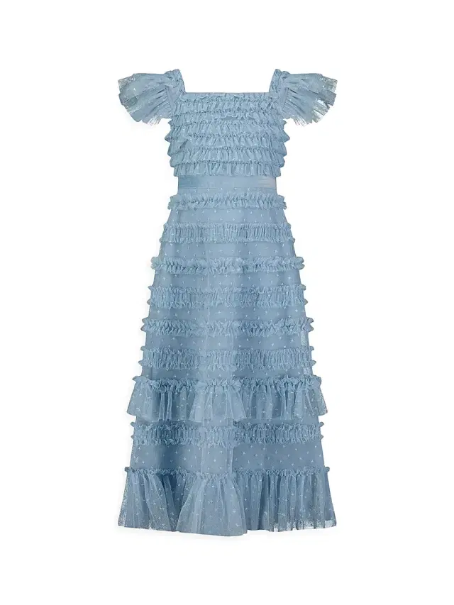 Mac Duggal Little Girl's & Girl's Ruffle Velvet-Trimmed Gown - French Blue