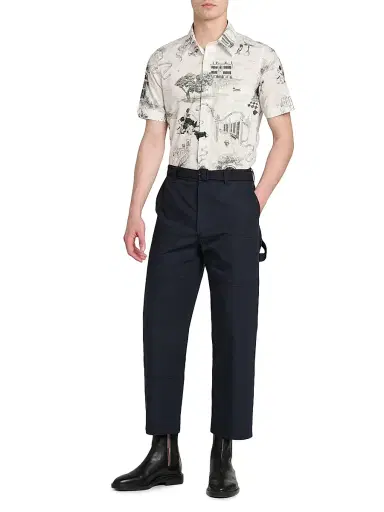 Thom Browne Men's Belted Cotton Cropped Carpenter Pants - Navy | Thumbnail 2