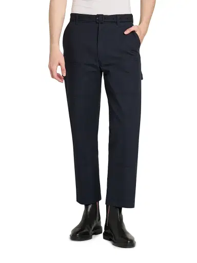 Thom Browne Men's Belted Cotton Cropped Carpenter Pants - Navy | Thumbnail 3