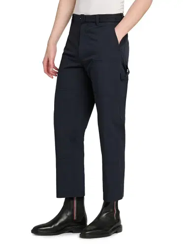 Thom Browne Men's Belted Cotton Cropped Carpenter Pants - Navy | Thumbnail 4