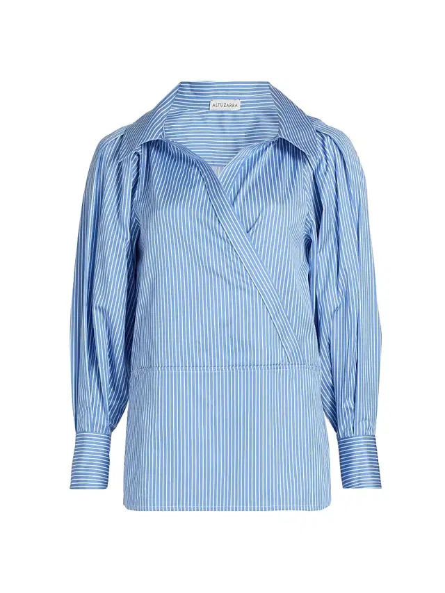 Women's Arthur Striped Poplin Wrap Top - Azure Stripe