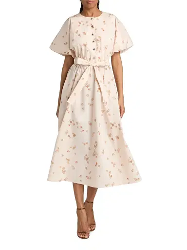 Altuzarra Women's Paulina Floral Belted Midi-Dress - Pale Blushao Petals - Size 12 | Thumbnail 2 Altuzarra Women's Paulina Floral Belted Midi-Dress - Pale Blushao Petals - Size 12 | Thumbnail 2