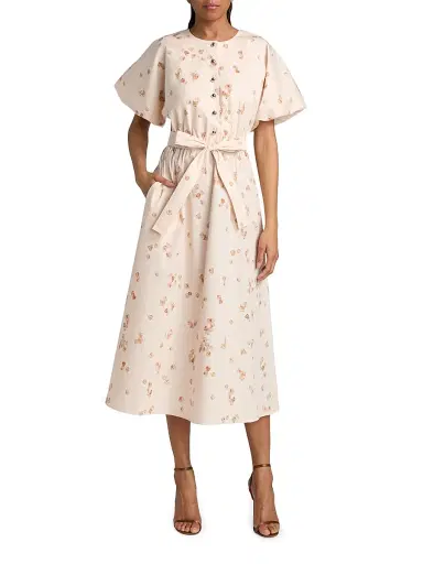 Altuzarra Women's Paulina Floral Belted Midi-Dress - Pale Blushao Petals - Size 12 | Thumbnail 3 Altuzarra Women's Paulina Floral Belted Midi-Dress - Pale Blushao Petals - Size 12 | Thumbnail 3
