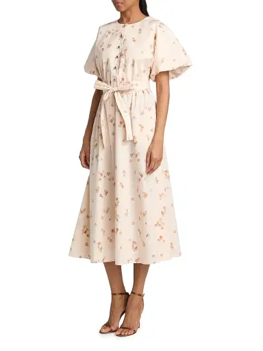 Altuzarra Women's Paulina Floral Belted Midi-Dress - Pale Blushao Petals - Size 12 | Thumbnail 4 Altuzarra Women's Paulina Floral Belted Midi-Dress - Pale Blushao Petals - Size 12 | Thumbnail 4