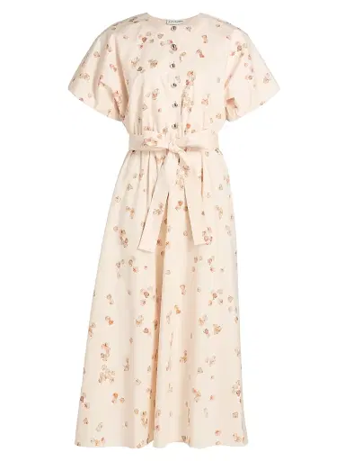 Altuzarra Women's Paulina Floral Belted Midi-Dress - Pale Blushao Petals - Size 12 | Thumbnail 1 Altuzarra Women's Paulina Floral Belted Midi-Dress - Pale Blushao Petals - Size 12 | Thumbnail 1