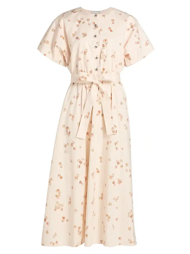 Women's Paulina Floral Belted Midi-Dress - Pale Blushao Petals
