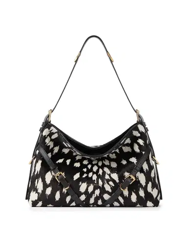 Givenchy Women's Voyou Shoulder Bag in Pony Effect Leather with Leopard Pattern - Black White | Thumbnail 1 Givenchy Women's Voyou Shoulder Bag in Pony Effect Leather with Leopard Pattern - Black White | Thumbnail 1