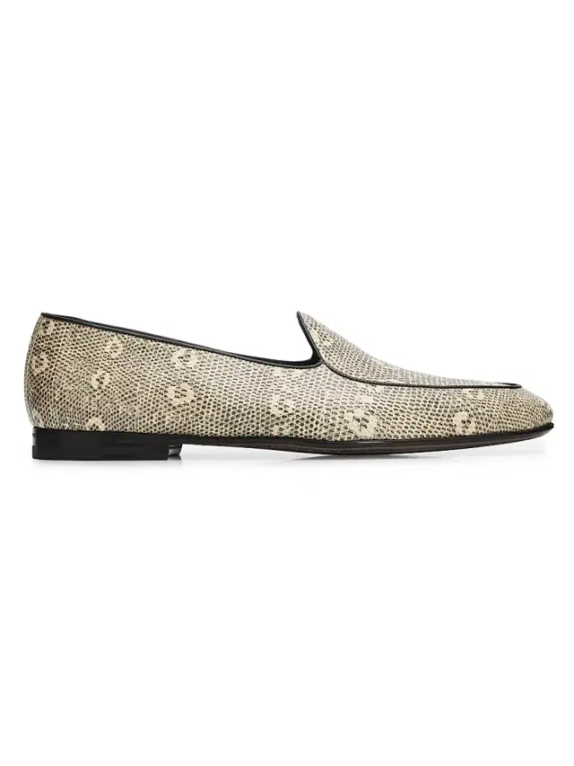 Manolo Blahnik Men's Modena Snake-Embossed Leather Loafers - Brown