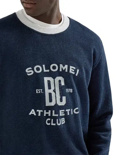 Brunello Cucinelli Men's Cotton and Linen Mélange French Terry Sweatshirt with Print - Navy Blue | Thumbnail 5 Brunello Cucinelli Men's Cotton and Linen Mélange French Terry Sweatshirt with Print - Navy Blue | Thumbnail 5