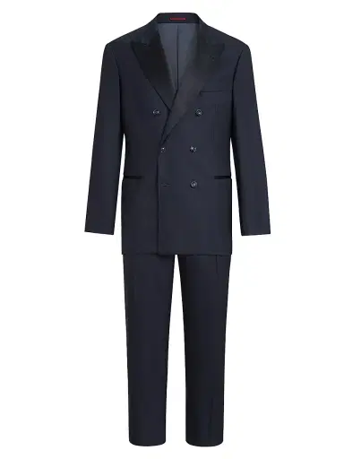 Brunello Cucinelli Men's Tuxedo with One and a Half Breasted Jacket and Double Pleated Trousers - Navy Blue - Size 46 | Thumbnail 2