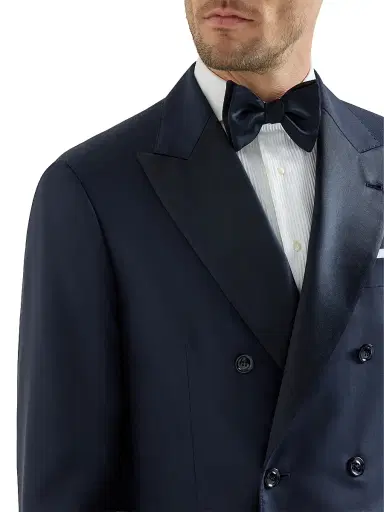 Brunello Cucinelli Men's Tuxedo with One and a Half Breasted Jacket and Double Pleated Trousers - Navy Blue - Size 46 | Thumbnail 4