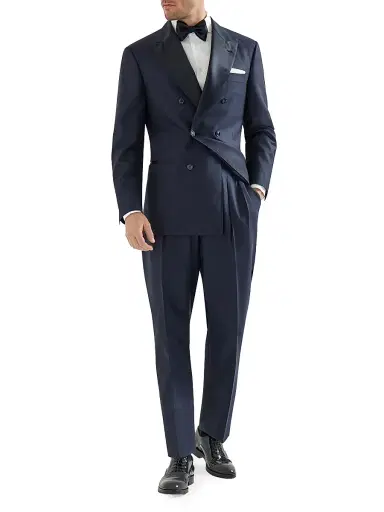 Brunello Cucinelli Men's Tuxedo with One and a Half Breasted Jacket and Double Pleated Trousers - Navy Blue - Size 46 | Thumbnail 5
