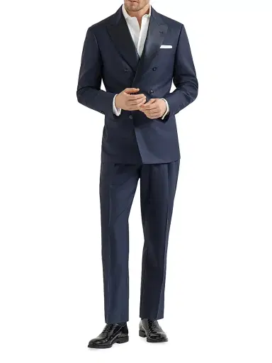 Brunello Cucinelli Men's Tuxedo with One and a Half Breasted Jacket and Double Pleated Trousers - Navy Blue - Size 46 | Thumbnail 1