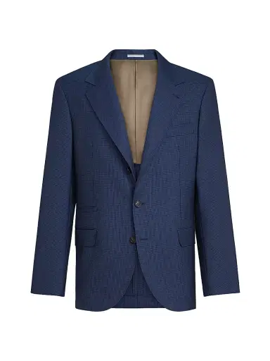 Brunello Cucinelli Men's Super 150s Virgin Wool Houndstooth Blazer - Navy Blue - Size 32 | Thumbnail 2