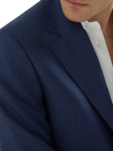 Brunello Cucinelli Men's Super 150s Virgin Wool Houndstooth Blazer - Navy Blue - Size 32 | Thumbnail 4