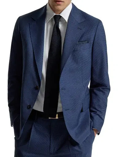 Brunello Cucinelli Men's Super 150s Virgin Wool Houndstooth Blazer - Navy Blue - Size 32 | Thumbnail 5