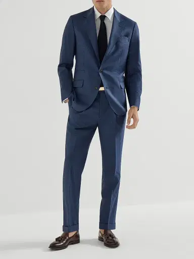Brunello Cucinelli Men's Super 150s Virgin Wool Houndstooth Blazer - Navy Blue - Size 32 | Thumbnail 6
