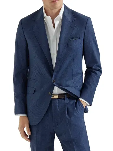 Brunello Cucinelli Men's Super 150s Virgin Wool Houndstooth Blazer - Navy Blue - Size 32 | Thumbnail 1