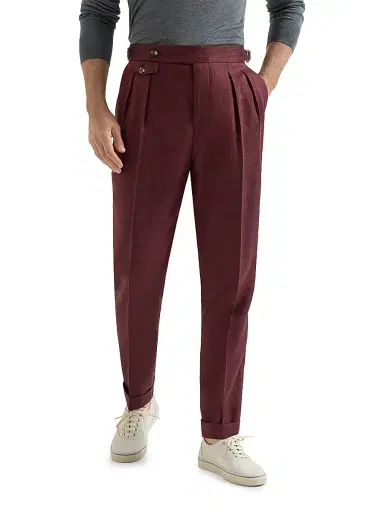 Brunello Cucinelli Men's Linen and Virgin Wool Chevron Trousers - Cherry - Size 40 | Thumbnail 2