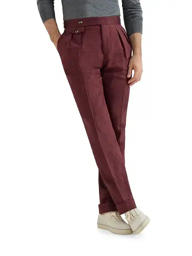 Brunello Cucinelli Men's Linen and Virgin Wool Chevron Trousers - Cherry - Size 40 | Thumbnail 3