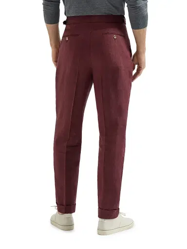 Brunello Cucinelli Men's Linen and Virgin Wool Chevron Trousers - Cherry - Size 40 | Thumbnail 4