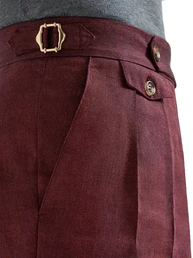Brunello Cucinelli Men's Linen and Virgin Wool Chevron Trousers - Cherry - Size 40 | Thumbnail 5