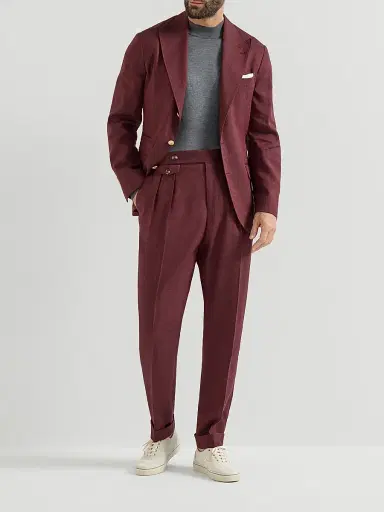Brunello Cucinelli Men's Linen and Virgin Wool Chevron Trousers - Cherry - Size 40 | Thumbnail 6