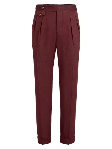 Brunello Cucinelli Men's Linen and Virgin Wool Chevron Trousers - Cherry - Size 40 | Thumbnail 1