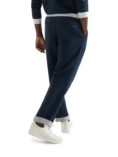 Brunello Cucinelli Men's Cotton and Linen Mélange French Terry Trousers - Navy Blue | Thumbnail 3 Brunello Cucinelli Men's Cotton and Linen Mélange French Terry Trousers - Navy Blue | Thumbnail 3