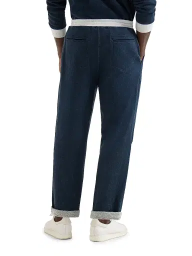 Brunello Cucinelli Men's Cotton and Linen Mélange French Terry Trousers - Navy Blue | Thumbnail 4 Brunello Cucinelli Men's Cotton and Linen Mélange French Terry Trousers - Navy Blue | Thumbnail 4
