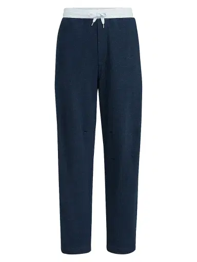 Brunello Cucinelli Men's Cotton and Linen Mélange French Terry Trousers - Navy Blue | Thumbnail 1 Brunello Cucinelli Men's Cotton and Linen Mélange French Terry Trousers - Navy Blue | Thumbnail 1