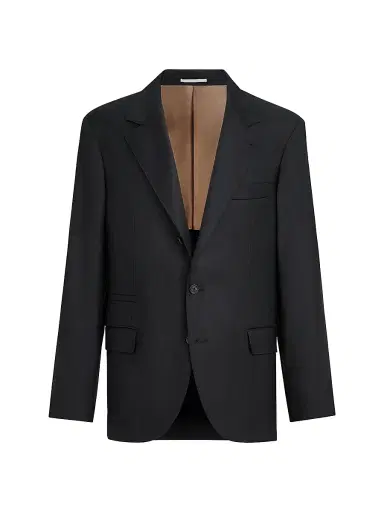 Brunello Cucinelli Men's Super 150s Virgin Wool Four Season Batavia Twill Blazer - Black - Size 40 | Thumbnail 2