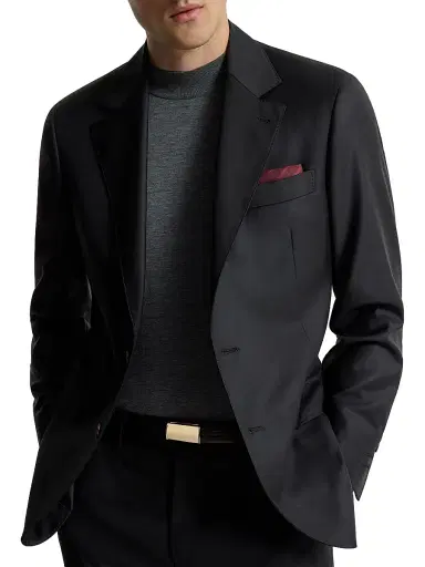 Brunello Cucinelli Men's Super 150s Virgin Wool Four Season Batavia Twill Blazer - Black - Size 40 | Thumbnail 4