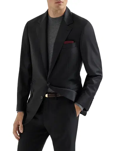 Brunello Cucinelli Men's Super 150s Virgin Wool Four Season Batavia Twill Blazer - Black - Size 40 | Thumbnail 1
