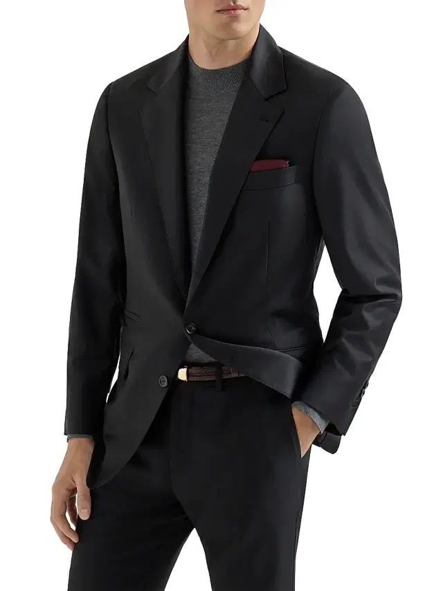 Men's Super 150s Virgin Wool Four Season Batavia Twill Blazer - Black