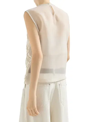 Brunello Cucinelli Women's Crispy Silk Top with Dazzling Seabed Embroidery | Thumbnail 3
