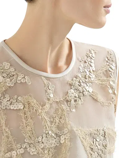 Brunello Cucinelli Women's Crispy Silk Top with Dazzling Seabed Embroidery | Thumbnail 4