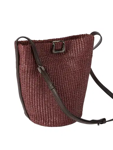 Brunello Cucinelli Women's Sartorial Small Bucket Bag in Techno Raffia - Bordeaux | Thumbnail 4