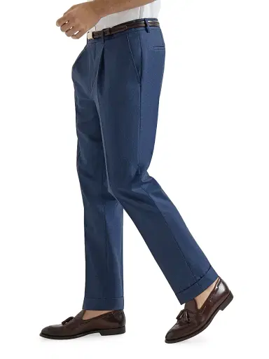 Brunello Cucinelli Men's Super 150s Virgin Wool Houndstooth Trousers with Pleats - Navy Blue - Size 32 | Thumbnail 3