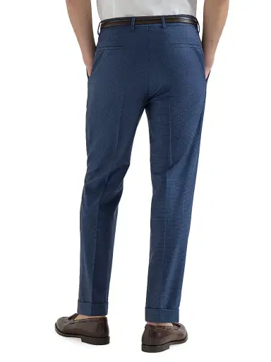 Brunello Cucinelli Men's Super 150s Virgin Wool Houndstooth Trousers with Pleats - Navy Blue - Size 32 | Thumbnail 4