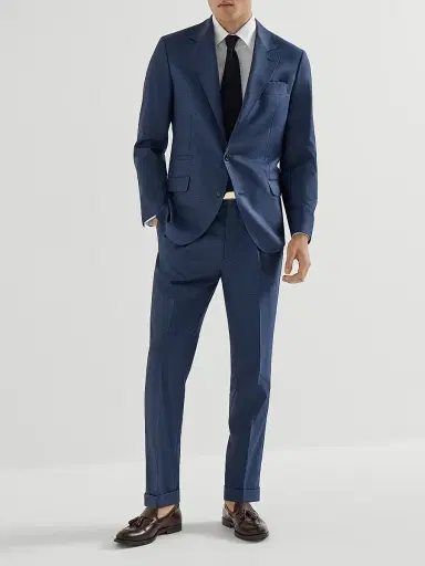 Brunello Cucinelli Men's Super 150s Virgin Wool Houndstooth Trousers with Pleats - Navy Blue - Size 32 | Thumbnail 6