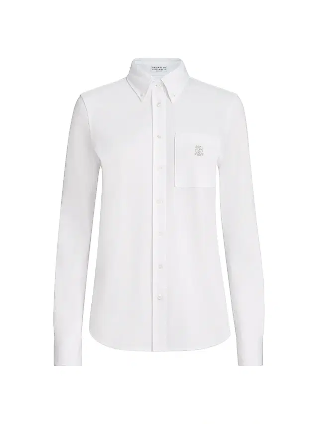 Women's Stretch Cotton Piqué Shirt with Logo - White