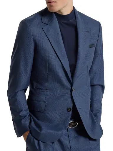Brunello Cucinelli Men's Super 150s Virgin Wool Prince of Wales Jacket - Blue - Size 48 | Thumbnail 4 Brunello Cucinelli Men's Super 150s Virgin Wool Prince of Wales Jacket - Blue - Size 48 | Thumbnail 4