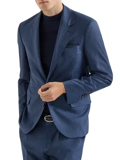 Brunello Cucinelli Men's Super 150s Virgin Wool Prince of Wales Jacket - Blue - Size 48 | Thumbnail 1 Brunello Cucinelli Men's Super 150s Virgin Wool Prince of Wales Jacket - Blue - Size 48 | Thumbnail 1